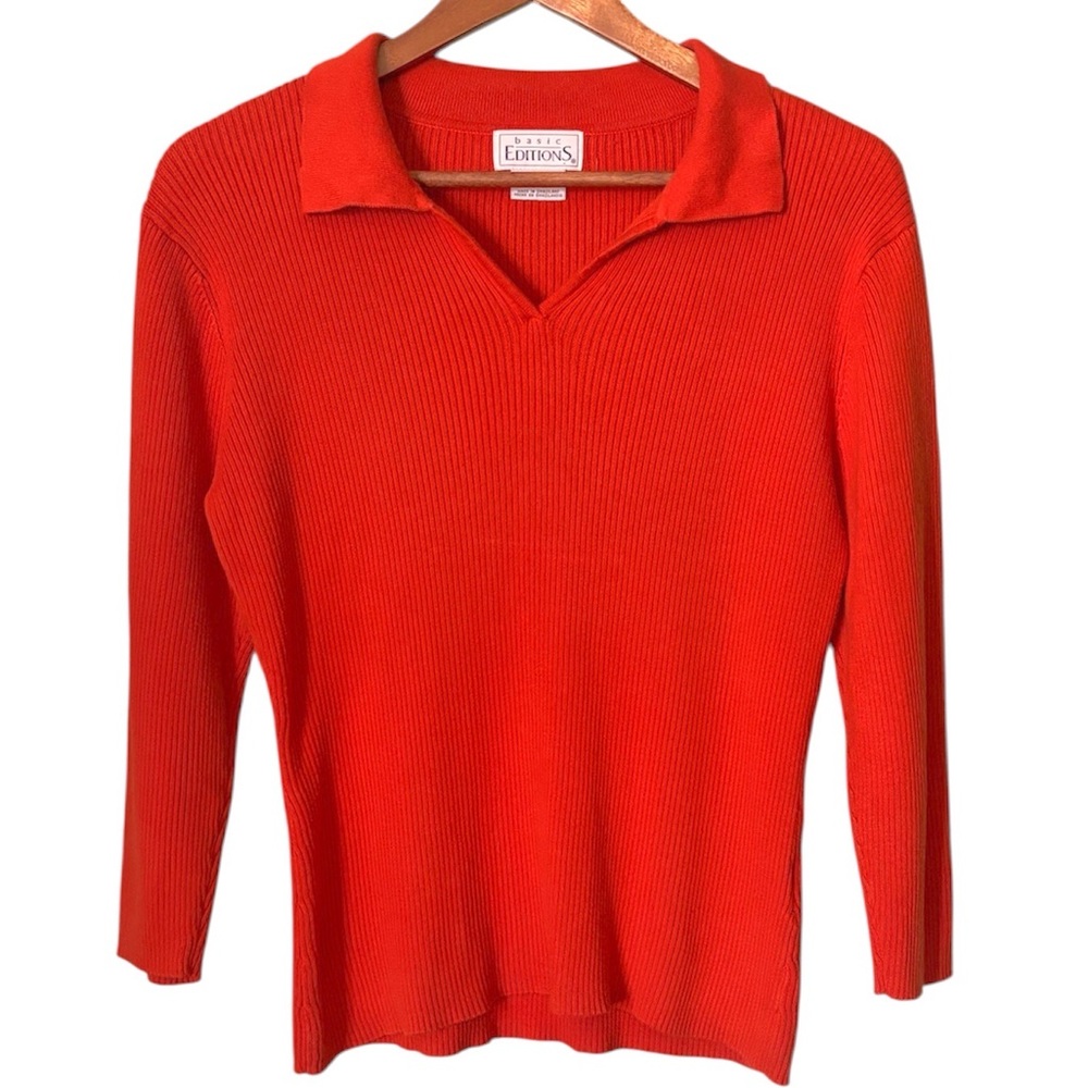 Vintage Basic Editions Cotton Ribbed Collared Swe… - image 1